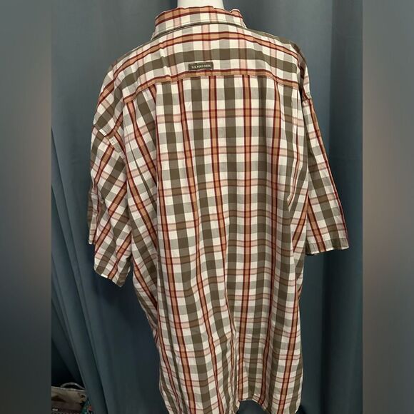 US Polo Assn Red/Orange Plaid Short Sleeve Button Up Men's Size 4XLT - Picture 3 of 7